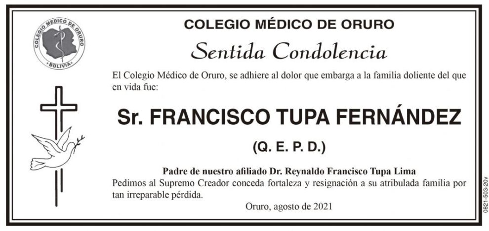 Condolencias por la muerte de Francisco Tupa Fernández