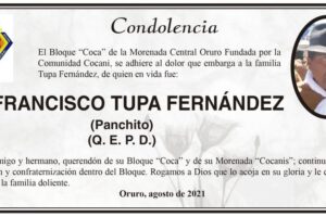 Condolencia por Francisco Tupa Fernández