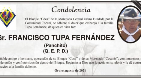Condolencia por Francisco Tupa Fernández