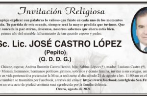 Invitación religiosa para la misa en memoria de José Castro López