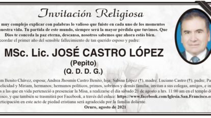 Invitación religiosa para la misa en memoria de José Castro López