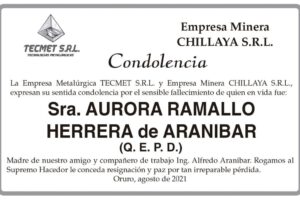 Condolencia por el fallecimiento de Aurora Ramallo Herrera