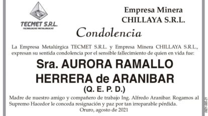 Condolencia por el fallecimiento de Aurora Ramallo Herrera