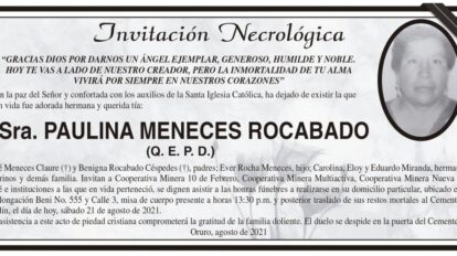 Invitación Necrológica de Paulina Meneces Rocabado