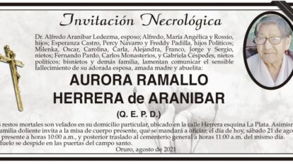 Invitación Necrológica de Aurora Ramallo Herrera