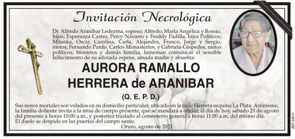 Invitación Necrológica de Aurora Ramallo Herrera