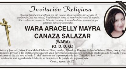 WARA ARACELLY MAYRA CANAZA SALAZAR invitación religiosa
