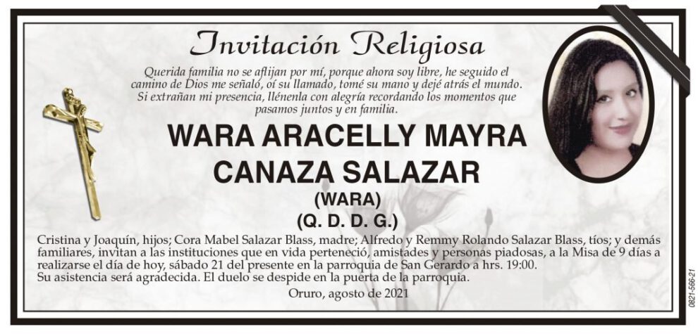 WARA ARACELLY MAYRA CANAZA SALAZAR invitación religiosa