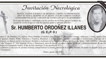 Invitación Necrológica: Sr. Humberto Ordoñez Illanes