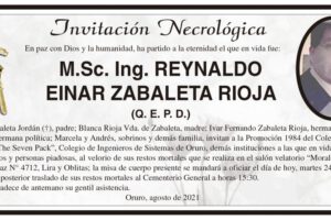 Invitación Necrológica de Reynaldo Einar Zabaleta Rioja
