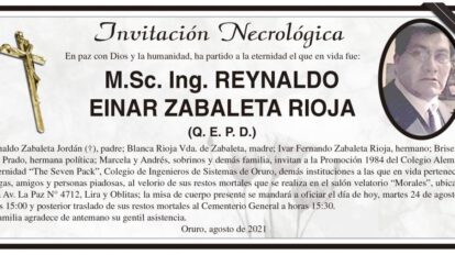 Invitación Necrológica de Reynaldo Einar Zabaleta Rioja