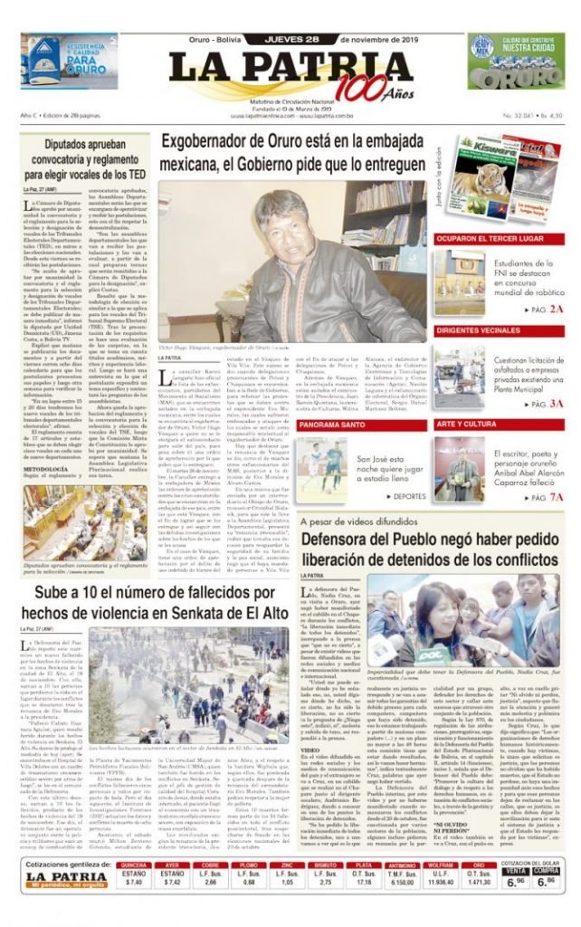 Portadas impresas del periódico La Patria