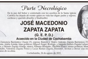 Parte Necrológico de José Macedonio Zapata Zapata