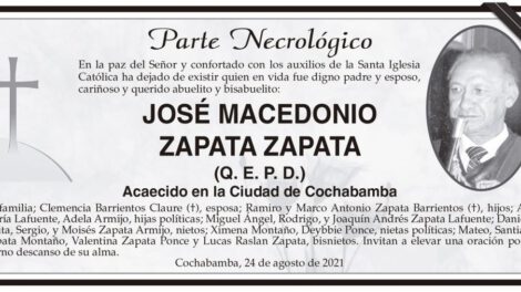 Parte Necrológico de José Macedonio Zapata Zapata