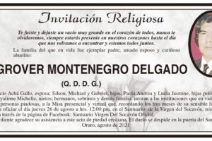 Ing. Grover Montenegro Delgado, invitación religiosa y misa en su memoria