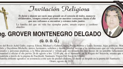 Ing. Grover Montenegro Delgado, invitación religiosa y misa en su memoria