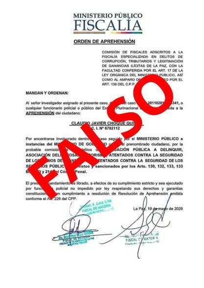 El documento de orden de aprehensión es falso, aclaró Fiscalía