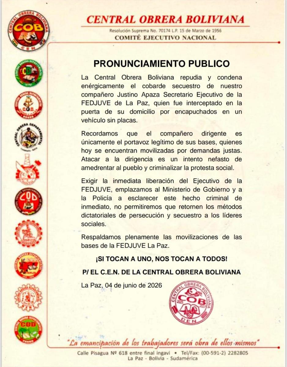Pronunciamiento oficial de la COB