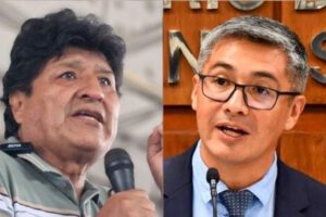 composición de el expresidente Evo Morales y el ministro de Economía, José Gabriel Espinoza