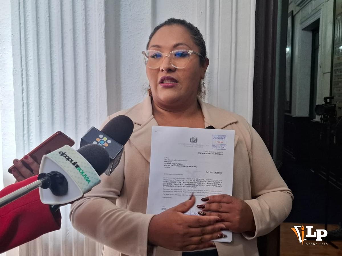 La diputada Patiño en conferencia de prensa