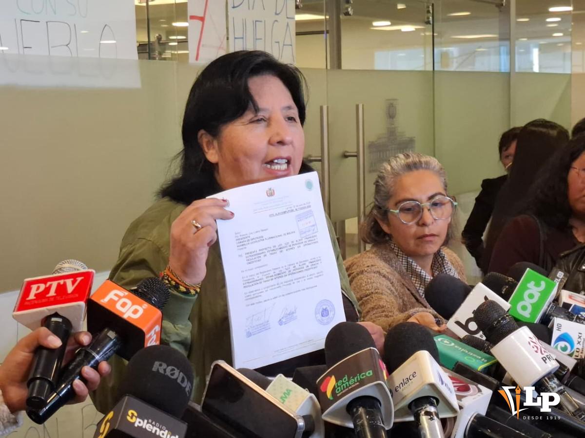 La diputada Bilbao en conferencia de prensa