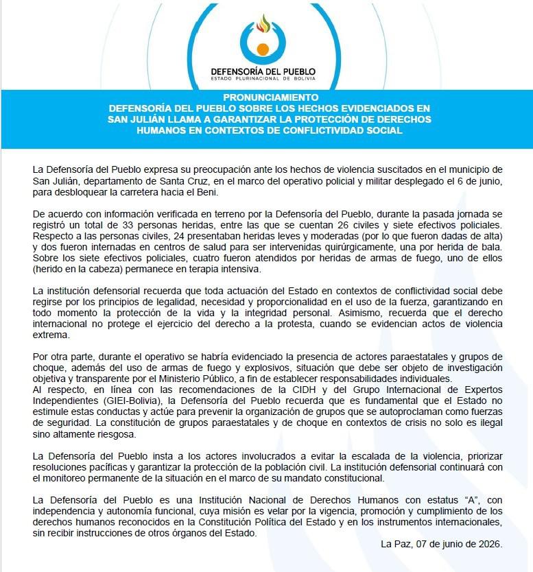 Defensoría pide investigar ataques con armas y explosivos a policías en San Julián