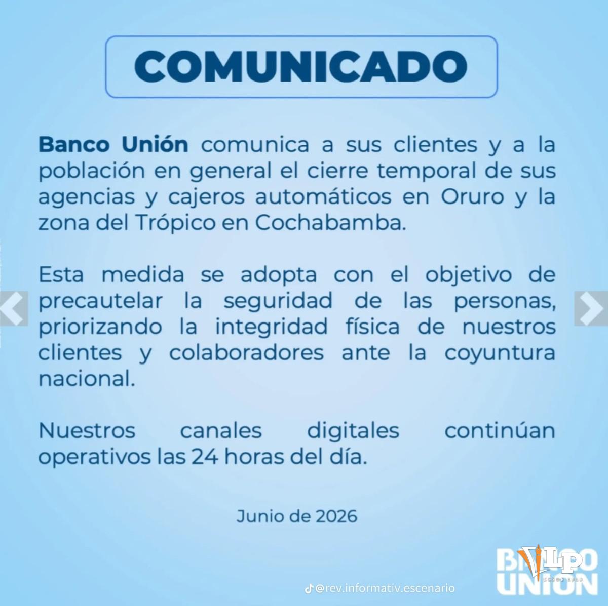 Comunicado Banco Unión