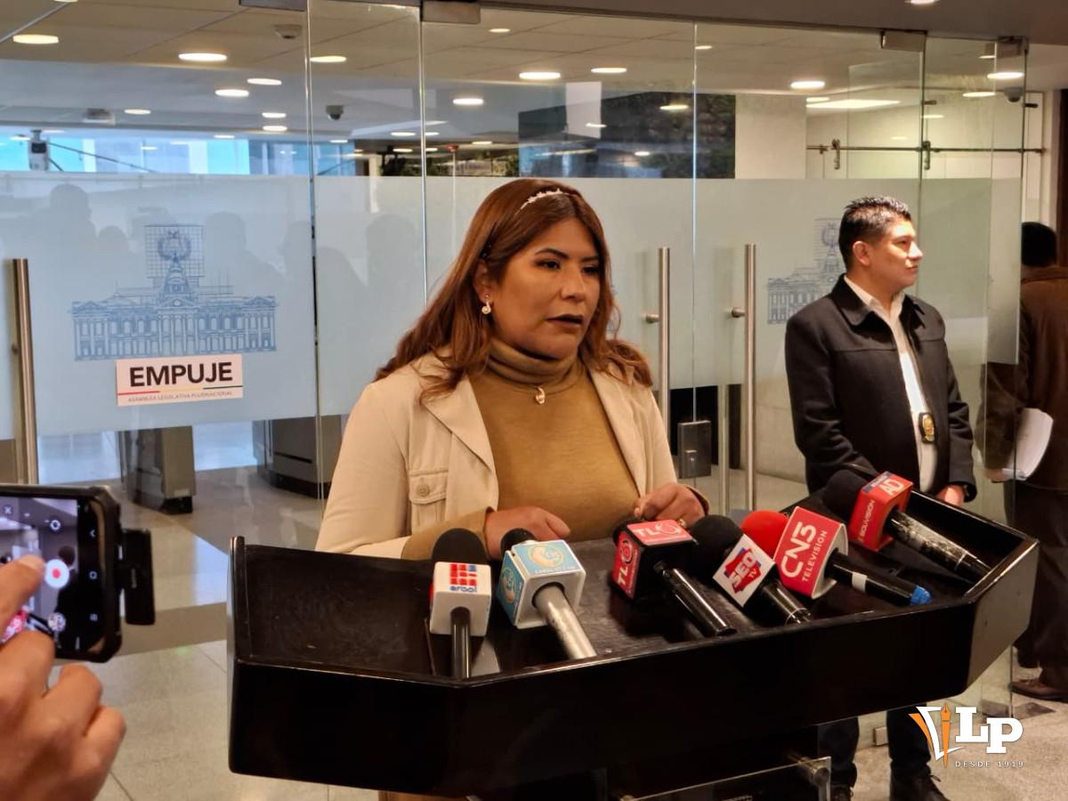 La diputada Pinto en conferencia de prensa