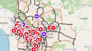 La Administradora Boliviana de Carreteras (ABC) reporta actualmente 85 puntos de bloqueo a nivel nacional