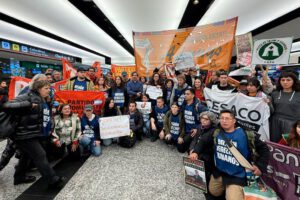 La delegación en su regreso a Buenos Aires