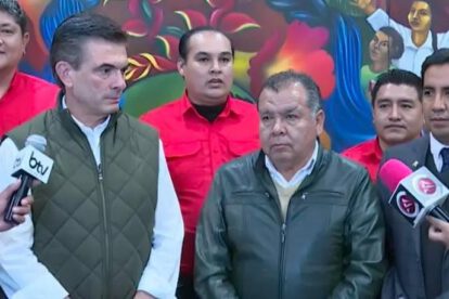 El presidente Paz y la dirigencia de la COD Santa Cruz en conferencia de prensa