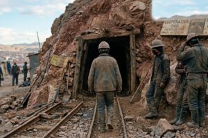 Un grupo de trabajadores mineros en Potosí