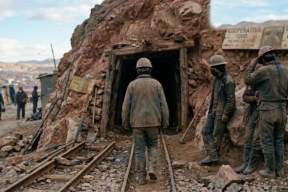 Un grupo de trabajadores mineros en Potosí