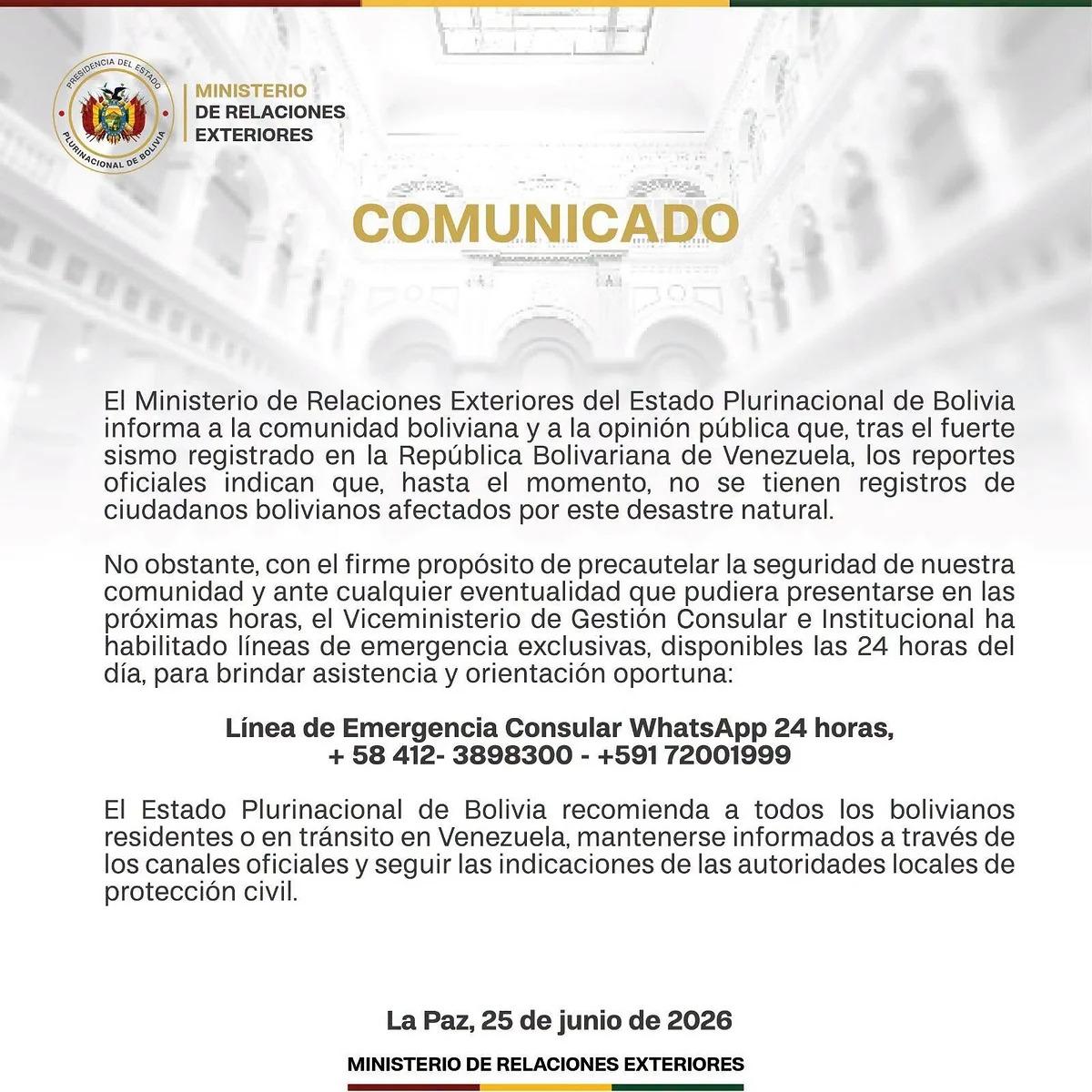 comunicado de la cancilleria