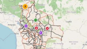 Mapa de bolivia que señana puntos de bloqueos u otros problemas