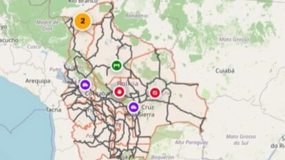 Mapa de bolivia que señana puntos de bloqueos u otros problemas