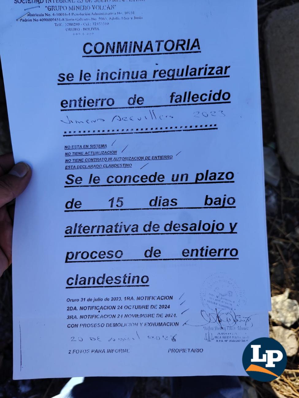 Aviso para regularizar la situación de los nichos