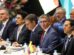 El presidente de Bolivia, Rodrigo Paz (c), participa en la 68 Cumbre de Presidentes del Mercosur este 30 de junio de 2026, en Luque (Paraguay).