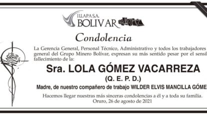 Condolencia por el fallecimiento de Lola Gómez Vacarreza