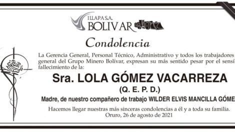 Condolencia por el fallecimiento de Lola Gómez Vacarreza