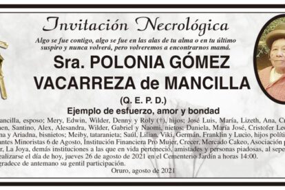 Invitación Necrológica de Polonia Gómez Vacarreza