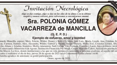 Invitación Necrológica de Polonia Gómez Vacarreza