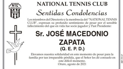 Condolencias por el fallecimiento de José Macedonio Zapata