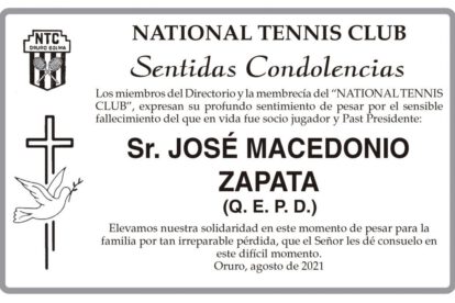 Condolencias por el fallecimiento de José Macedonio Zapata