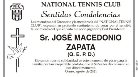 Condolencias por el fallecimiento de José Macedonio Zapata
