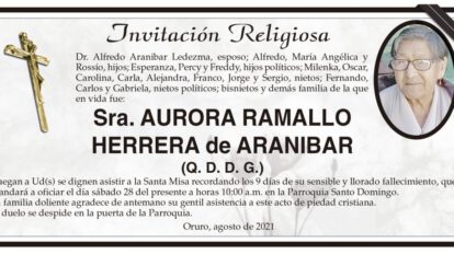 Invitación Religiosa para Aurora Ramallo Herrera