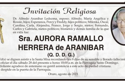 Invitación Religiosa para Aurora Ramallo Herrera