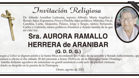 Invitación Religiosa para Aurora Ramallo Herrera