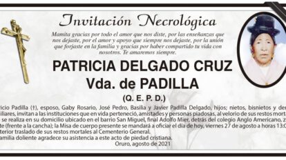 Invitación Necrológica de Patricia Delgado Cruz