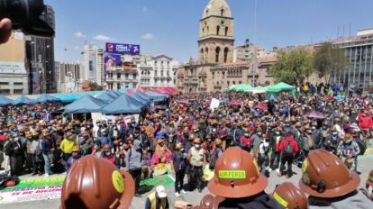 Mineros auríferos durante sus protestas en La Paz